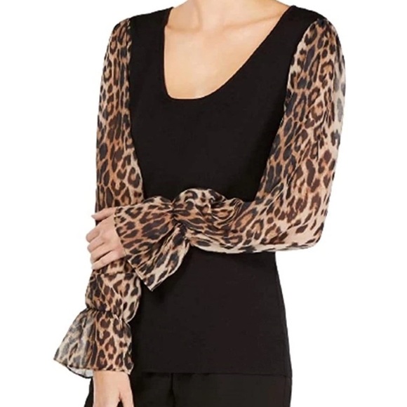 INC International Concepts Tops - INC International Concepts Black Top with Leopard Print Sleeves